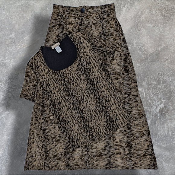 VINTAGE Grunge Susan Lawrence Slinky Travelers Knit Style Tiger Print Skirt Set - Picture 5 of 11